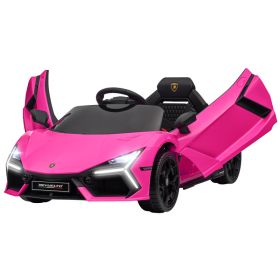 Lamborghini Revuelto Licensed 12V Kids Ride on Car Electric Car w/ Hydraulic Doors, Remote, Transport Wheels, Pink