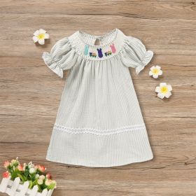 Toddler Girl's Cute Dress, Bunny & Floral Embroidery Checkered A-Line Dress With Lace Trim (Option: Purple-3to6 Month)