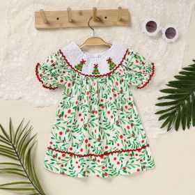 Toddler Infant Baby Girls Christmas Dress Short Sleeve Christmas Tree Embroidered Plaid Casual Party Dresses (Option: Floral-3to6 Months)