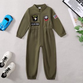 Toddler Boys Pilot Jumpsuit Army Green Long Sleeve Romper, Perfect For Birthday Party Outfits (Option: Army Green-5Y)