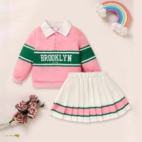 Toddler Girls 2 Piece Outfit Colorblock Letter Graphic Print Sweatshirt And Pleated Skirt Set (Option: Pink-7Y)