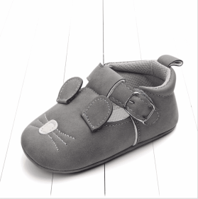 Spring and autumn cartoon animal baby shoes matte leather non-slip soft bottom baby shoes wholesale 0884 (Option: Dark grey rat-12CM)