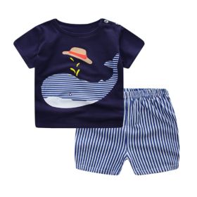 Cartoon Clothing Baby Boy Summer Clothes T-shirt Baby Girl Casual Clothing Sets (Option: Whale-100cm)