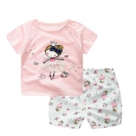 Cartoon Clothing Baby Boy Summer Clothes T-shirt Baby Girl Casual Clothing Sets (Option: Pink-73cm)