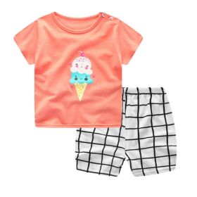 Cartoon Clothing Baby Boy Summer Clothes T-shirt Baby Girl Casual Clothing Sets (Option: Ice cream-73cm)
