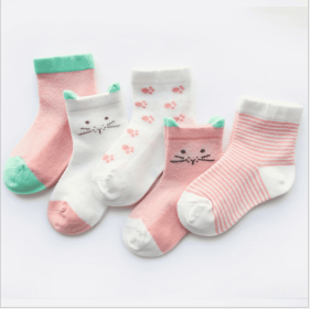 Children's Socks Pack of 5 Colors Breathable Summer Cotton Socks for Boys and Girls (Option: 2-S)
