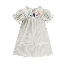 Infant Baby Girls' Easter Bunny Smocked Dress Embroidered Short Sleeve Casual Summer Dress (Option: Purple-3to6 Months)