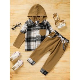 Toddler Baby Boy Clothes Plaid Long Sleeve Hoodie Sweatshirt & Pants 2pcs Boys Outfit Set (Option: Mud color-2to3Year)
