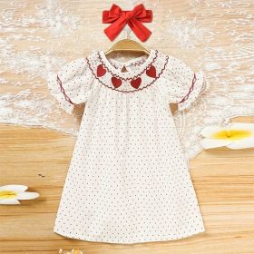Toddler Girl's Ruffle Sleeve Dress, Heart Embroidery & Polka Dot A-Line Dress With Back Button (Option: White-3to6 Month)