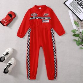 Toddler Girls Boys Racing Driver Jumpsuit, Racer Outfit, Halloween Christmas Carnival Party Race Car Driver Clothing Set (Option: Red-5Y)