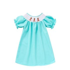 Girl's Bunny Bow Embroidered Ruffle Detail Dress, Short Sleeve Round Neck Party A-Line Dress (Option: Blue-2 Year)