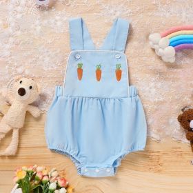 Baby Comfortable Overalls Romper Carrot Embroidery With Adjustable Straps And Snap Closure For Spring Summer (Option: Blue-0to3 Month)
