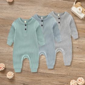3-Pack Newborns Infants Baby Boys & Girls Long Sleeve Ribbed Romper Soft Button Front Jumpsuit (Option: Green Blue Gray-6to9 Months)