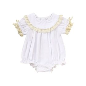Baby Girl White Lace Romper Soft & Stylish Short Sleeve Bubble Jumpsuit For Wedding Season & Summer (Option: White-12to18 Months)