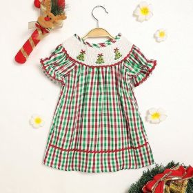 Toddler Infant Baby Girls Christmas Dress Short Sleeve Christmas Tree Embroidered Plaid Casual Party Dresses (Option: Plaid-3to6 Months)