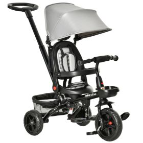 Kids Tricycle, 4 in 1 Foldable Trike with Reversible Seat, Adjustable Parent Handle, Safety Harness, Wheel Brakes, Removable Canopy, Storage, Tricycle (Option: Grey-655x420x260 mm)
