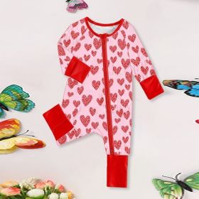 Baby Girl's Casual Romper, Heart Print Round Neck Long Sleeve Zip-Up Playsuit For Outdoor Wear (Option: Red-1to3 Month)