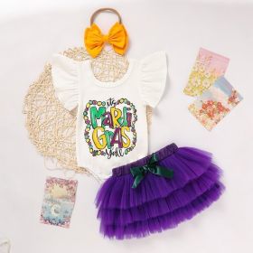 Baby Girl's 2-Piece Set Letter Print Onesie With Elastic Waist Tulle Skirt And Bow (Option: White-1to3 Month)