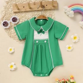 Baby Green Lapel Short Sleeve Romper Clover Print Button Detail Playsuit With Snap Closure (Option: Green-3to6 Month)