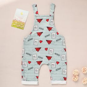 Baby Boy Girl's Casual Heart & Paper Plane Print Overalls, Adjustable Strap Romper For Spring Fall (Option: Gray-6to9 Month)