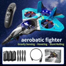 V17 Remote Control Plane 2.4Ghz Foam RC Airplanes Helicopter Quadcopter,Spinning Drone With Cool Light,Gifts For Kids Adults.Logistics Is Randomly Sen (Option: Blue-3battery)