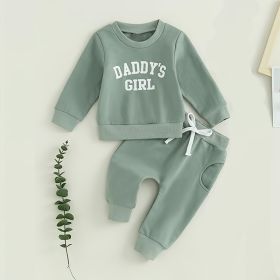 Baby Girl's 2-Piece Letter Print Sweater Set Long Sleeve Pullover And Jogger Pants With Drawstring Waist (Option: Green-9to12 Month)