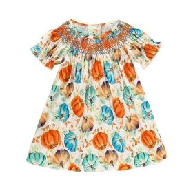 Toddler Baby Girl Pumpkin Smocked Dress Fall Thanksgiving Halloween Embroidered Princess Party Dresses Kids Fall Outfits Clothes (Option: Orange-9to12 Months)