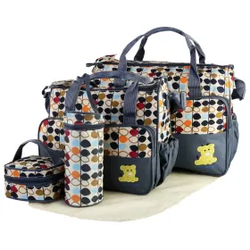 5PCS Baby Nappy Diaper Bags Set Mummy Diaper Shoulder Bags W/ Nappy Changing Pad Insulated Pockets Travel Tote Bags (Option: Grey)