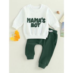 Toddler Baby Boy Clothes 'Mama's Boy' Print Long Sleeve Sweatshirt Tops Trousers Set Casual Cute Outfit (Option: Dark Green-9to12 Months)