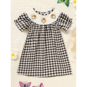 Infant Baby Girls Thanksgiving Dress Turkey Print Casual Short Sleeve Plaid Party Costume Dresses (Option: Black-3to6 Months)