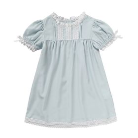 Toddler Girls Dress, Summer Lace Trim Puff Short Sleeves Crew Neck Princess Party Dress (Option: Blue-18to24 Months)
