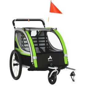 2-in-1 Walk/Ride Child Baby Bike Trailer for Kids 2 Seater, High-Visibility Bike Stroller for Toddler Wagon, Weather-Strong Double Bicycle Trailer Acc (Option: Green-750x220x860 mm)