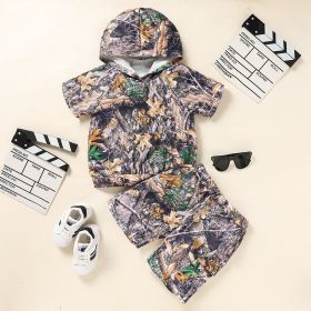 Toddler Baby Boy Outfits Little Boys Short Sleeve Camouflage Print Hoodie Sweatshirt Shirts & Short Pants With Pocket (Option: Olive Green-18to24Months)