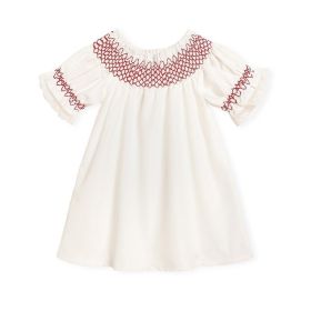Infant Baby Girl Valentines Day Dress Lace Short Sleeve Round Neck White With Red Embroidery Party Dress (Option: White-3to6 Months)