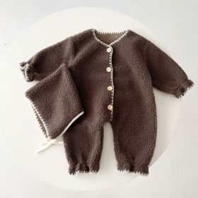 Fleece-lined Baby Baby One-piece Romper Western Style Long Jumpsuit (Option: Dark Brown-73CM)