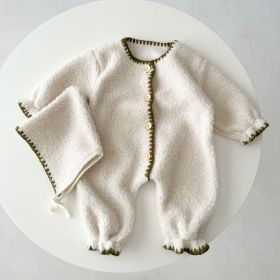 Fleece-lined Baby Baby One-piece Romper Western Style Long Jumpsuit (Option: White-90cm)